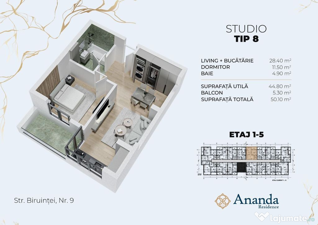 Studio spatios, ideal investitie, direct dezvoltator