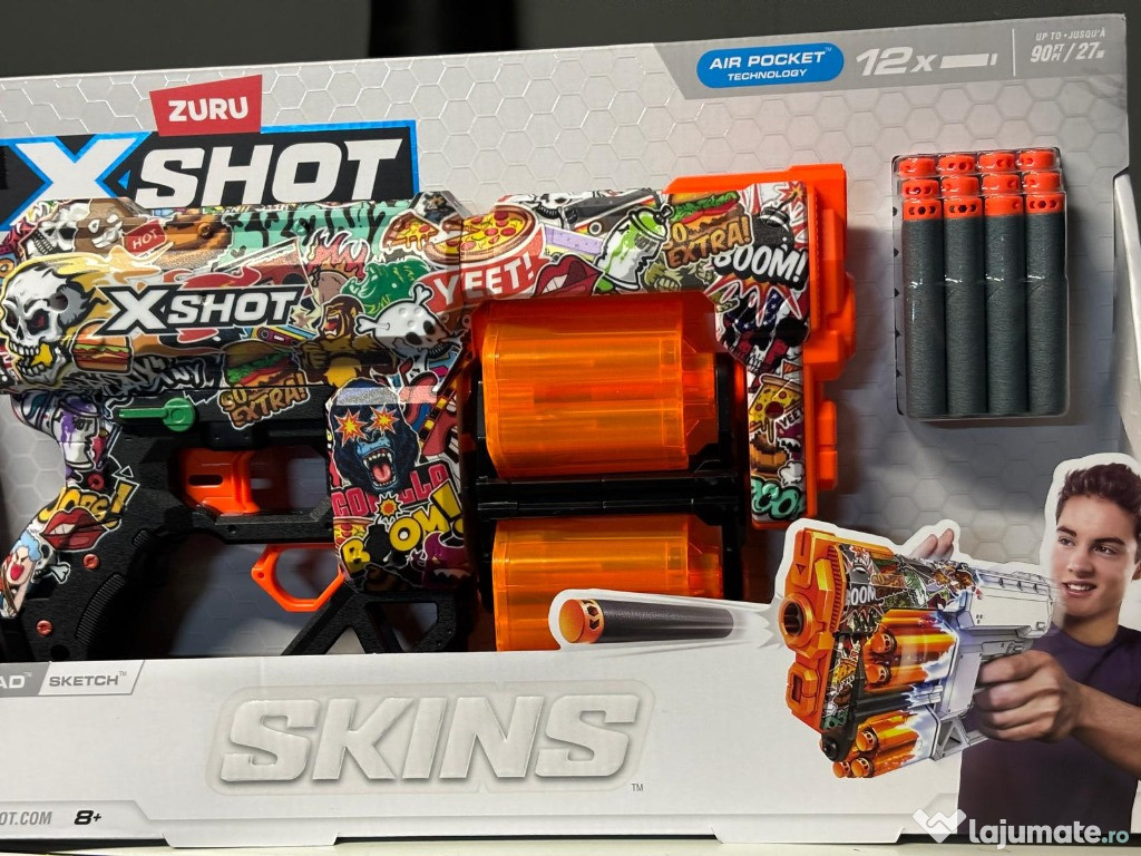 Pistol de jucarie Zuru X-SHOT Skins Dread, capacitate 12 sageti, dubla