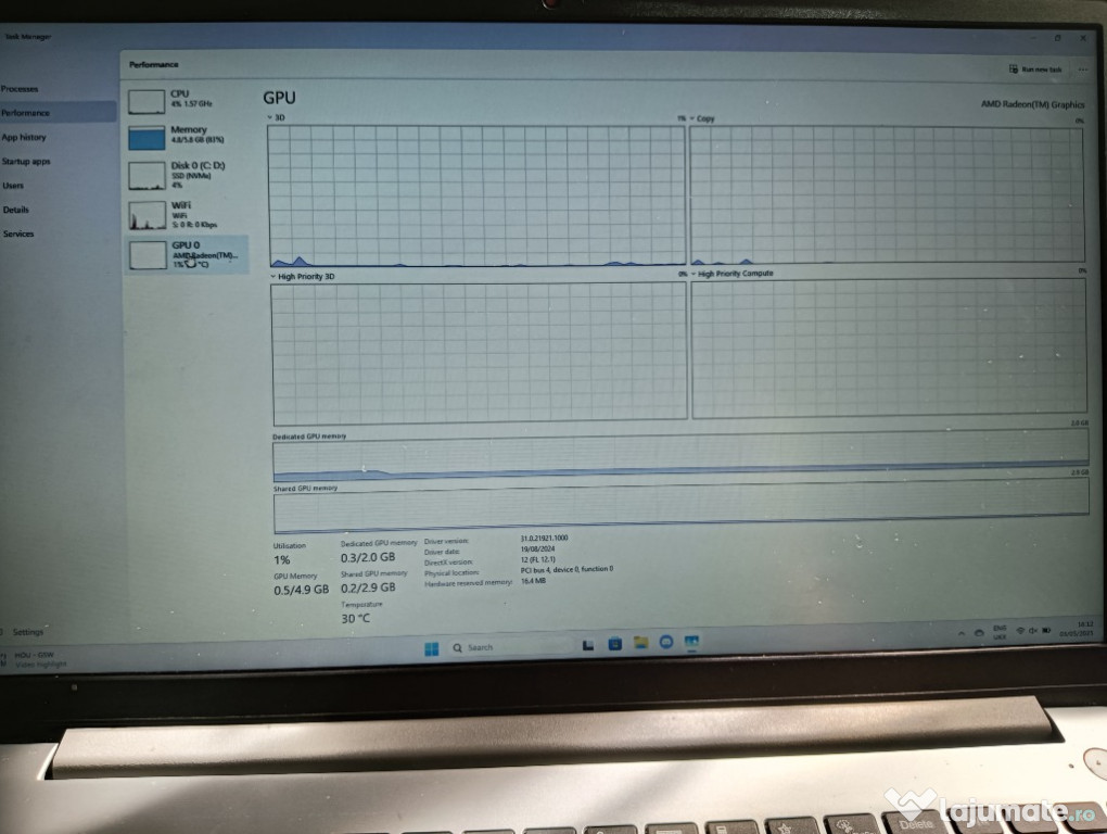 Laptop Lenovo+ încărcător și Windows 11
