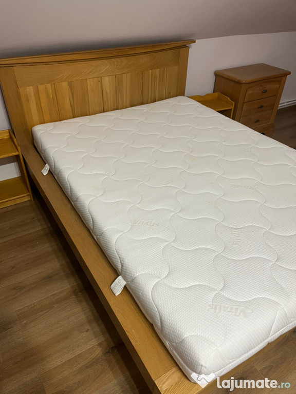 Pat cu saltea din lemn masiv 200x160