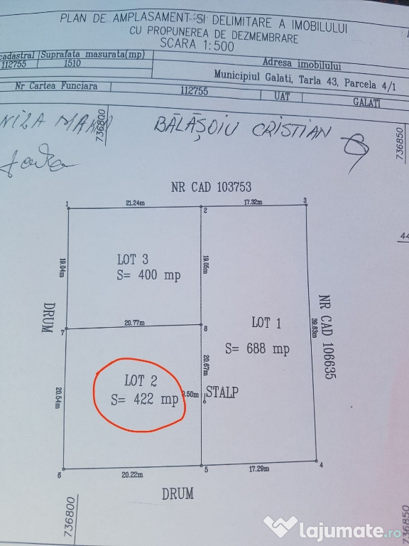 Teren Str. Arcașilor 422 mp