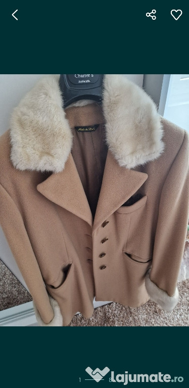 Palton dama material casmir si blana