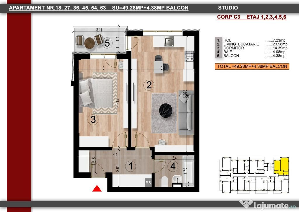 Studio -2cam la aprox. 15min metrou Leonida sau Berceni