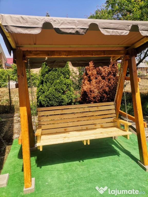 Balansoar grădină, 3 locuri, lemn masiv 200x125x190