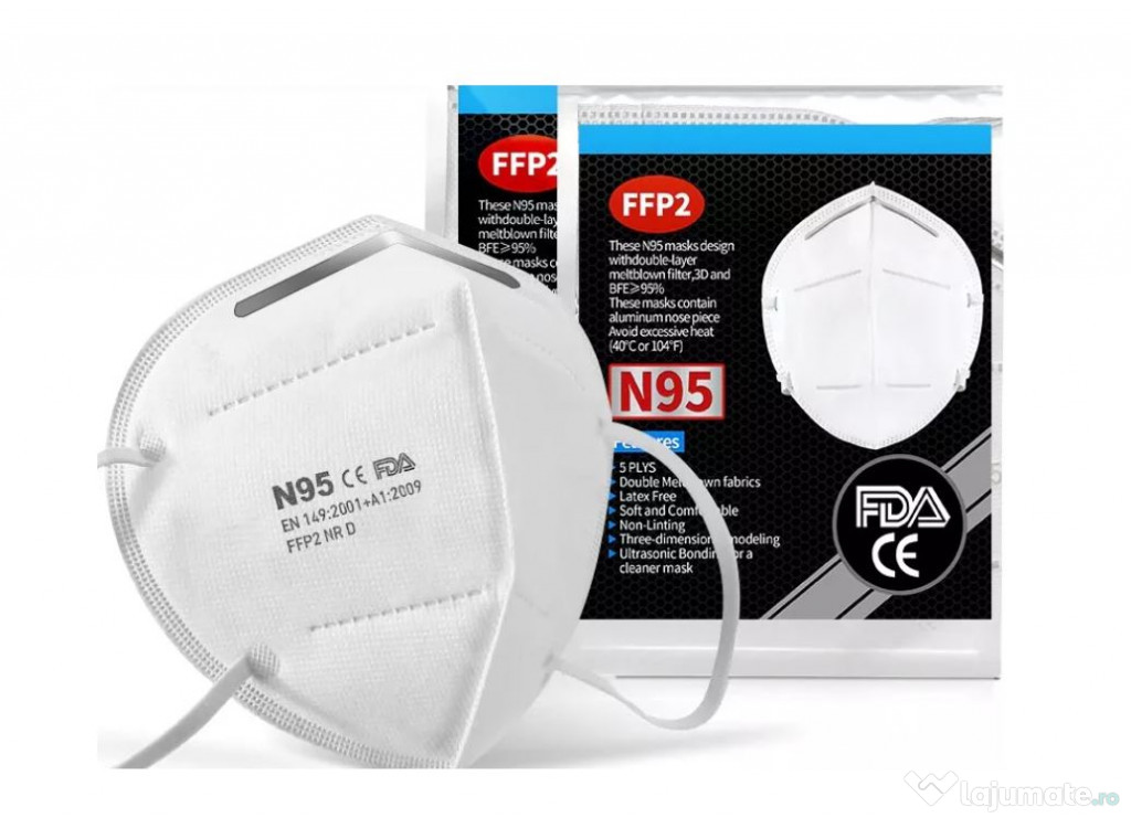 Set 10 masti FFP2, 5 straturi, alb