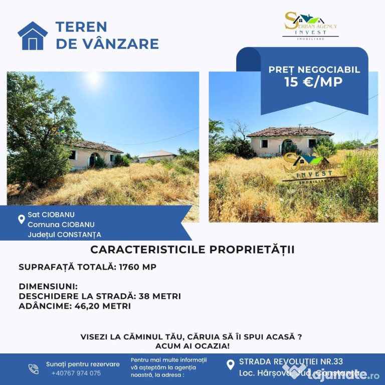 Teren de vânzare – Sat Ciobanu, comuna Ciobanu, județul Constanța