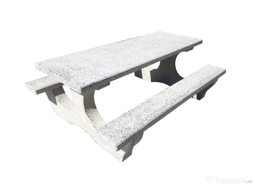 Set masa cu banci din beton si marmura alba slefuita