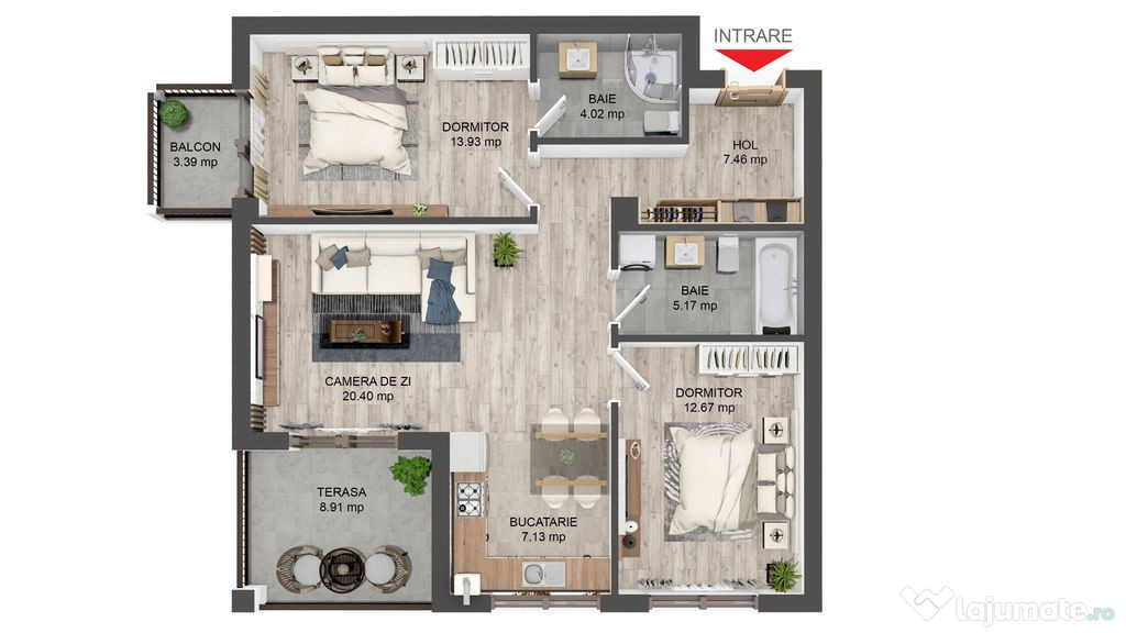 Apartament 3 camere, 71mp, curte 57 mp, Zona Selimbar.
