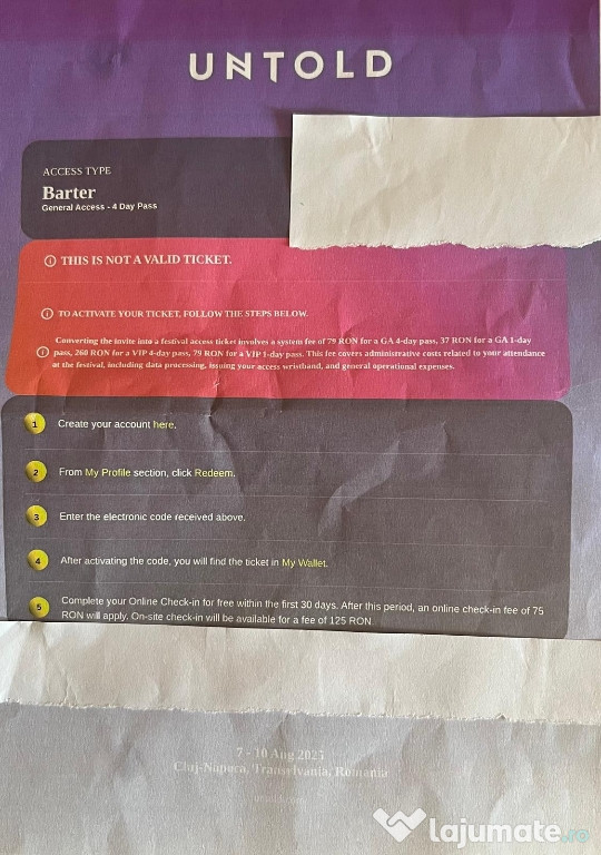 Vând cod acces la Untold