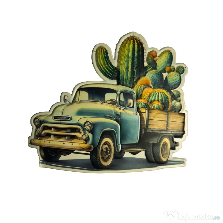 Vintage Pickup Truck with Cactus – Retro Metal Wall Art