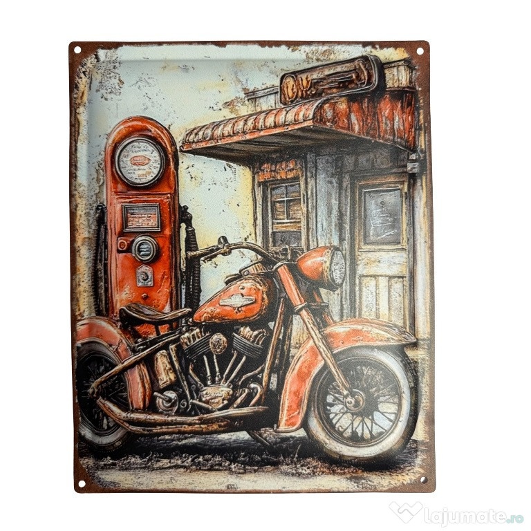 Vintage Motorcycle & Gas Pump – Retro Metal Wall Sign