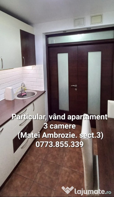 Particular, vând ap. 3 cam., cu centrala proprie, Matei Ambrozie-Titan