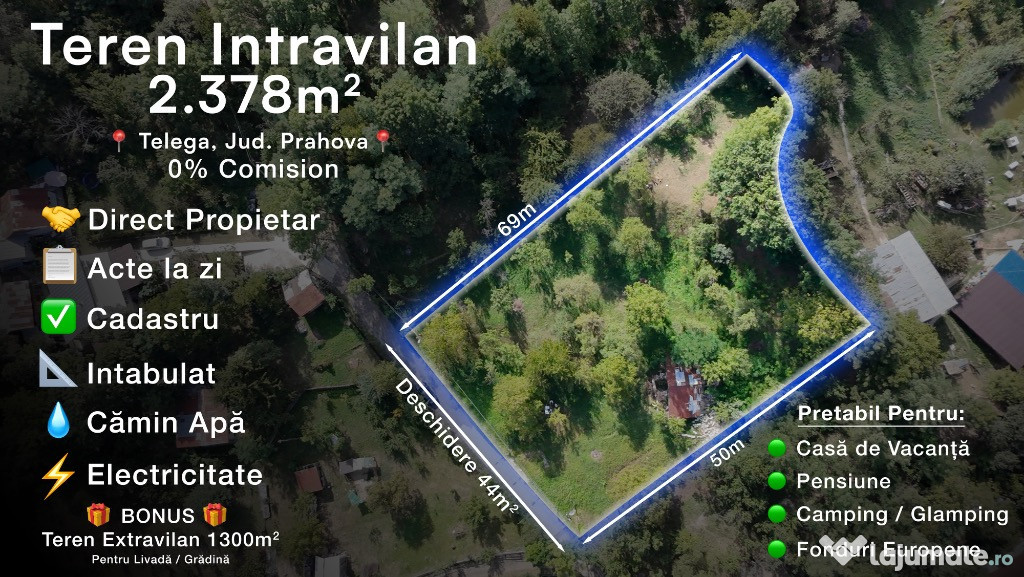 Teren intravilan 2378 mp + BONUS extravilan 1300 mp– Telega, Prahova