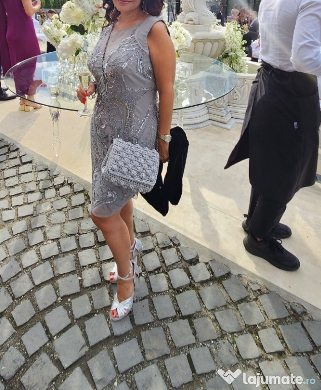 Rochie Ballizza de ocazie, din matase naturala gri, mas.38/M