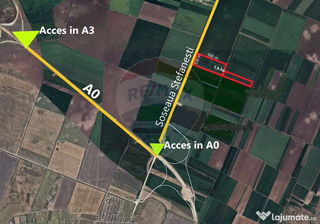Teren intravilan 7.9 ha, Afumati, deschidere 120m Soseaua...
