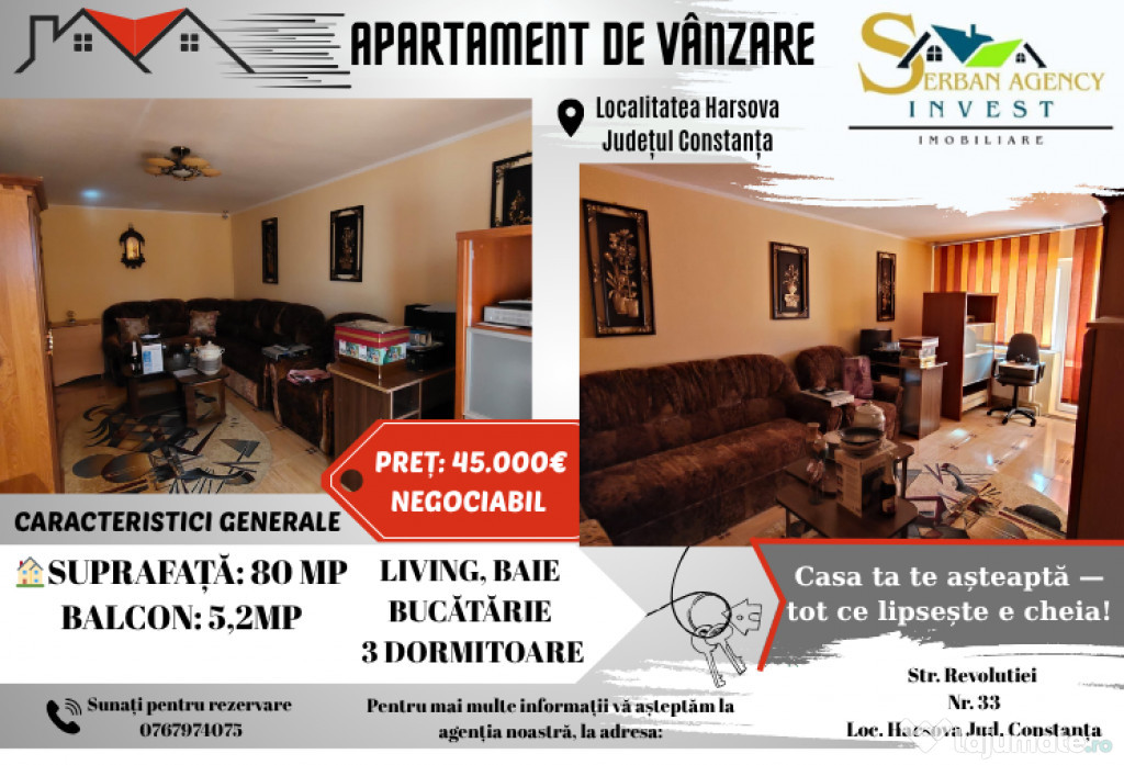 Apartament de vânzare cu 4 camere în Hârșova – Priveliște urbană, loca