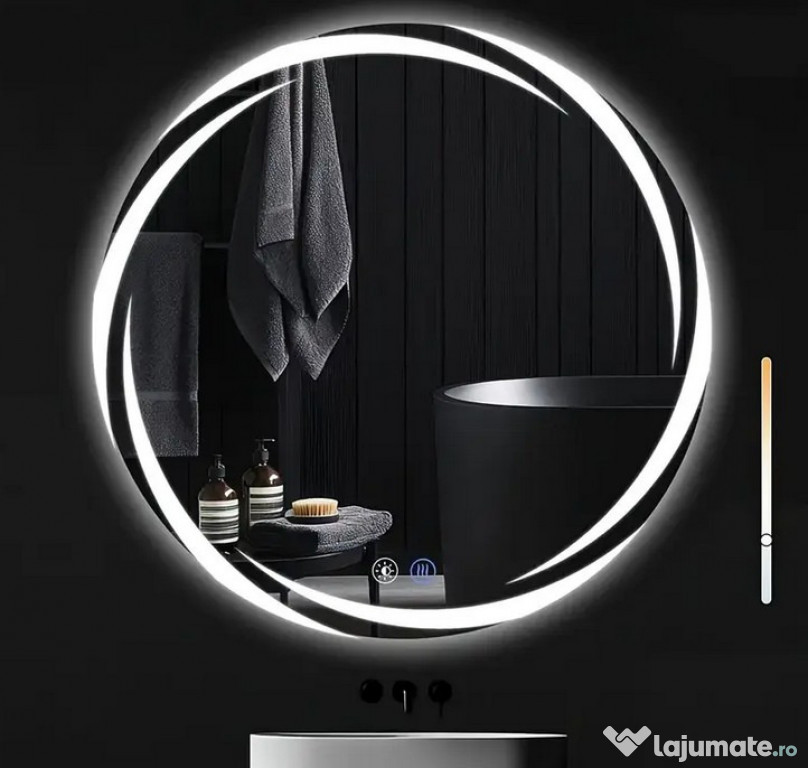 Oglinda Rotunda Iluminata Led, dimabila, reglaj culoare, dezaburire
