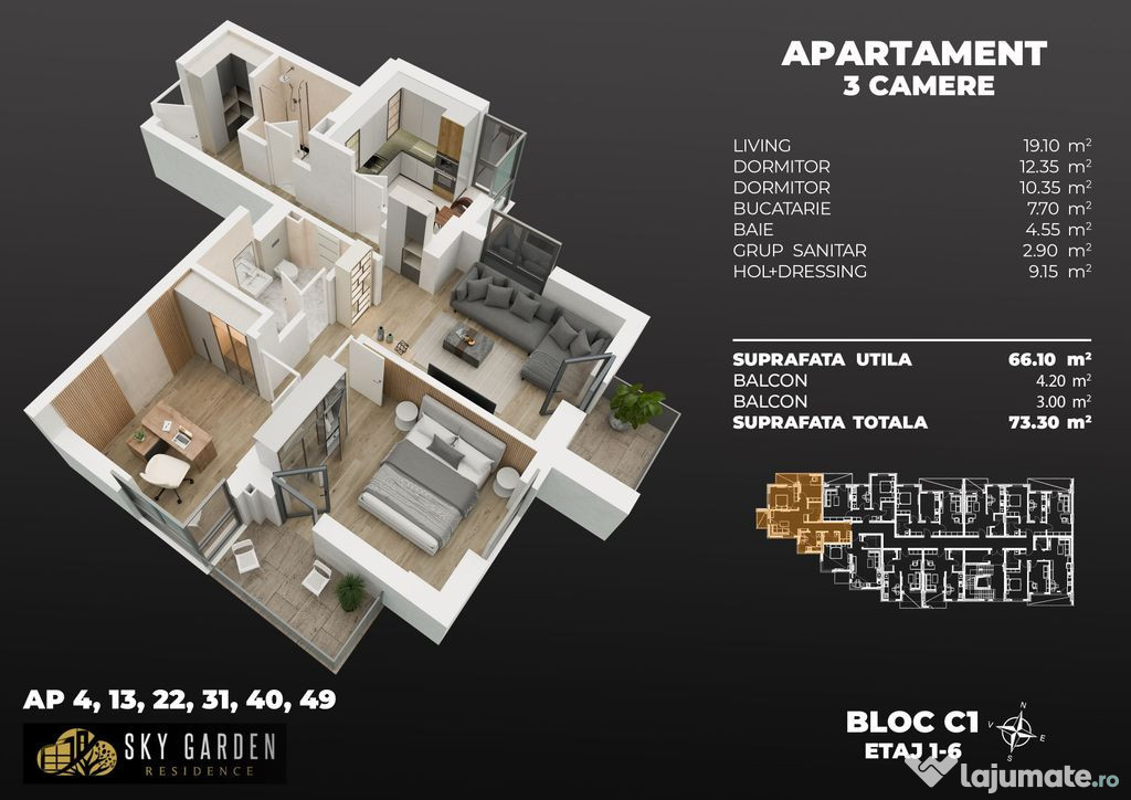 Ap. 3cam,2bai, total decomandat, la 3min de metrou Berceni