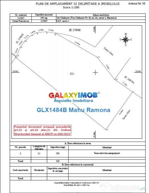 Teren zona M2, 360 mp, metrou 1 Mai, str. Clabucet