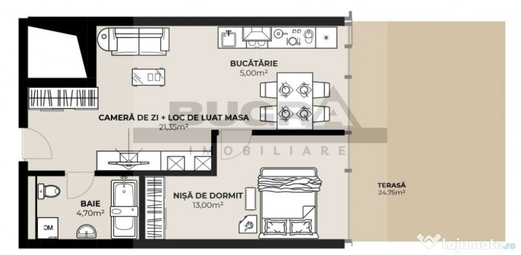 Apartament 2 camere, 44 mp, terasa 25 mp, zona Autogara