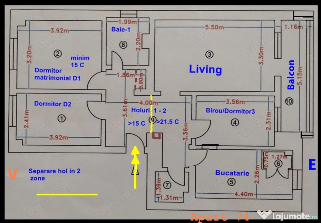 Apart. bd. 1 Decembrie 1918, 4 camere 82 mp, bloc 1985 Beton+BCA+EPS