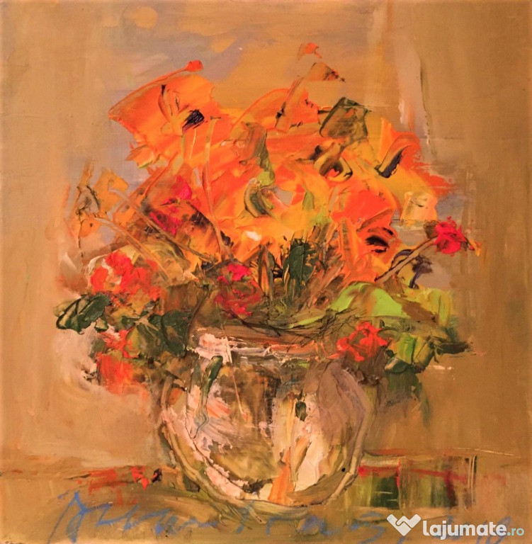 Pictura Tablou Dumitras Costachi "Vaza cu flori colorate"