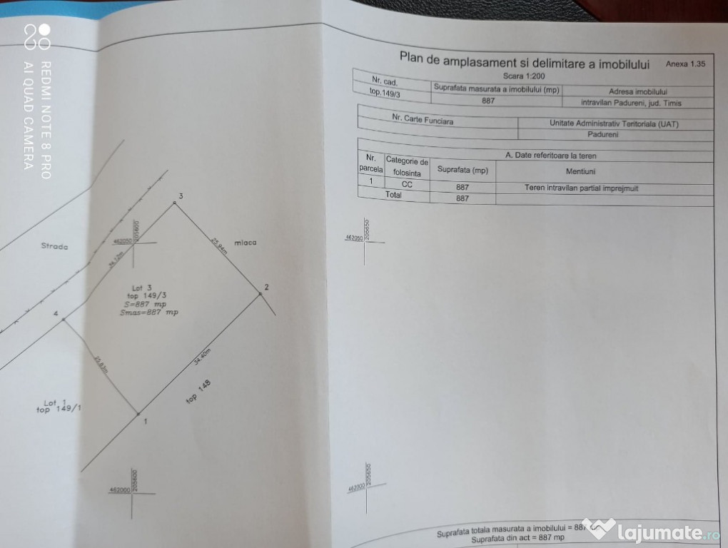 Terenen Intravilian Com. Padureni, judet Timis, 887 Mp
