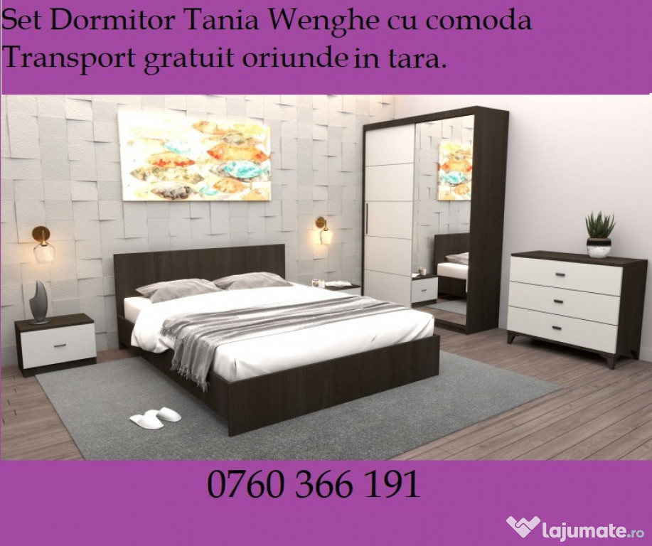 Dormitor Tania Wenghe + Alb Pat 160 cm x 200 cm+ Noptiere+ c