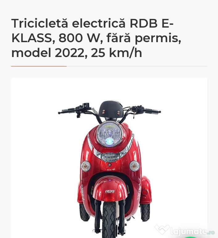 Tricicleta Electrica RDB E - KLASS 800W Model 2021