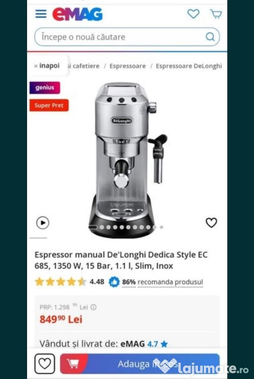 Vand aparat de cafea Delonghi