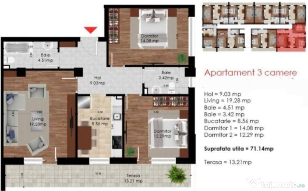 Apartament cu 3 camere decomandat, 84 mp utili, mobilat și utilat