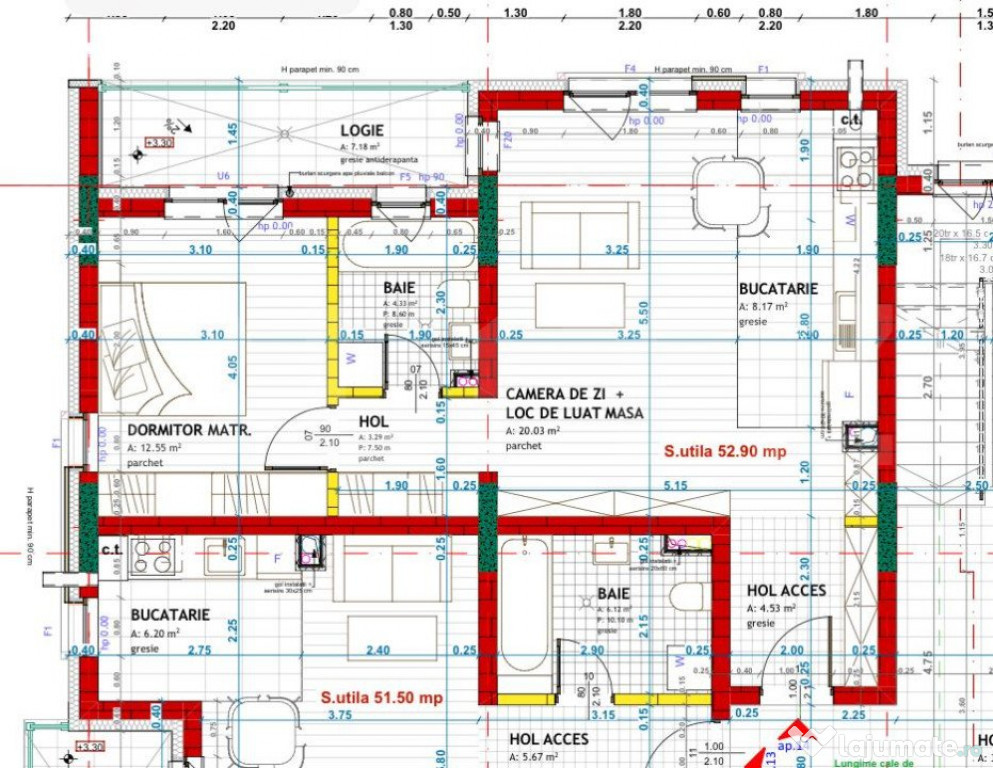 Apartament cu 2 camere, finisat, 53 mp utili, etaj I, zona E