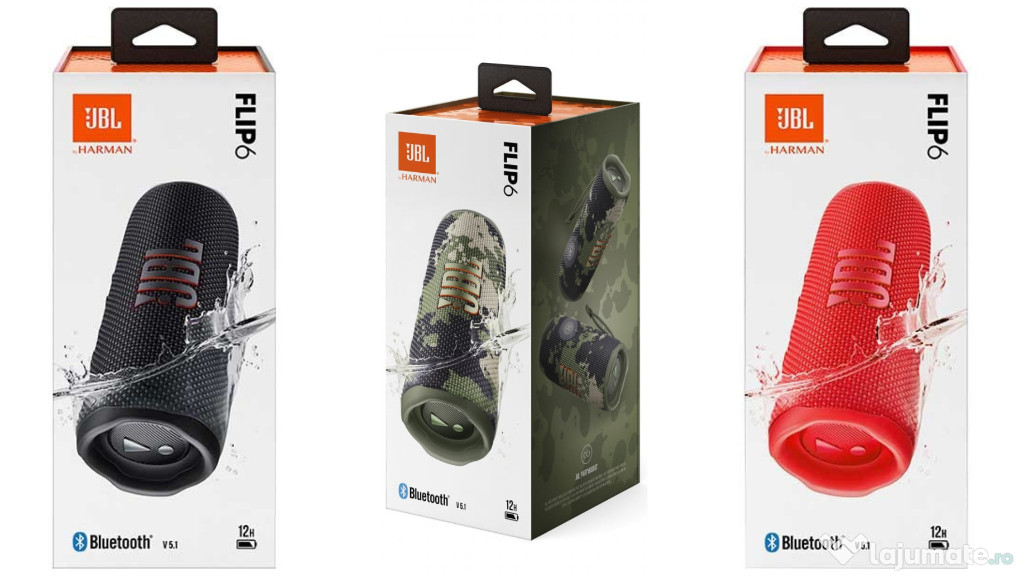 Boxa portabila JBL Flip 6 Bluetooth, 30W, Waterproof Negru, Rosu, Army