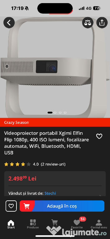 Videoproiector portabil Xgimi Elfin Flip 1080p, 400 ISO lumeni,