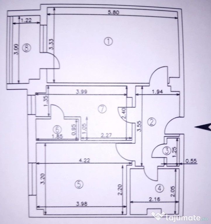 Apartament 2 camere decomandat etaj 4/4