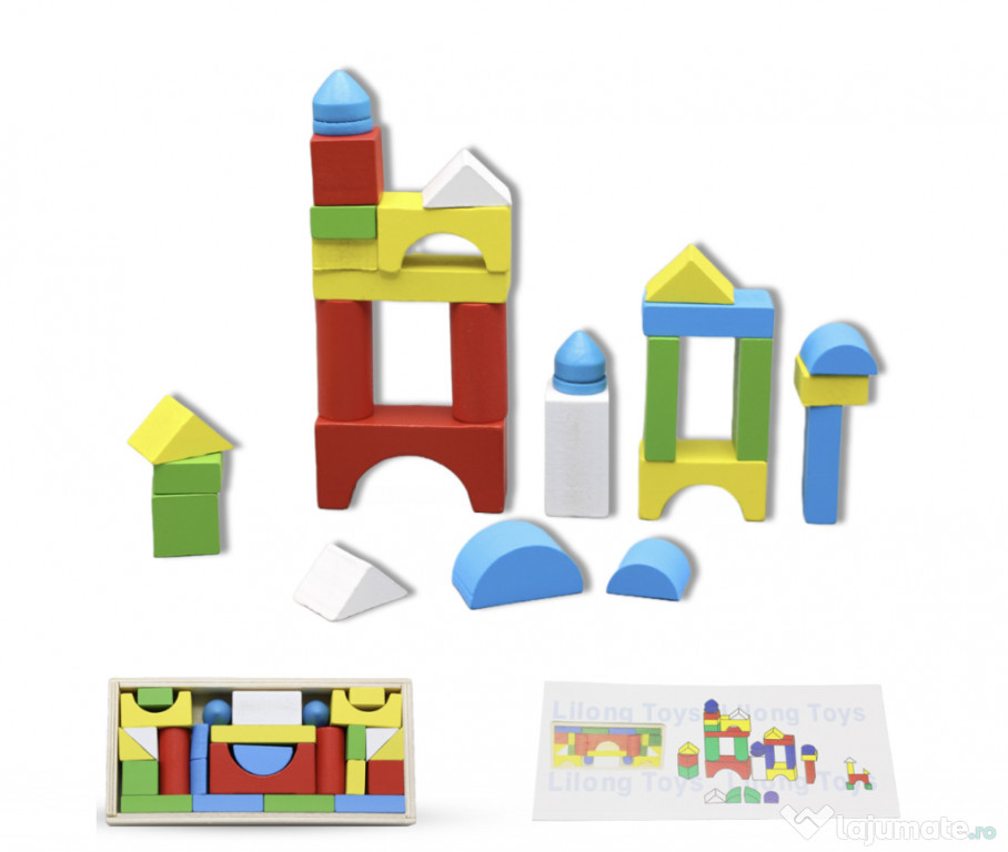 Set cuburi de construcție din lemn – 26 piese