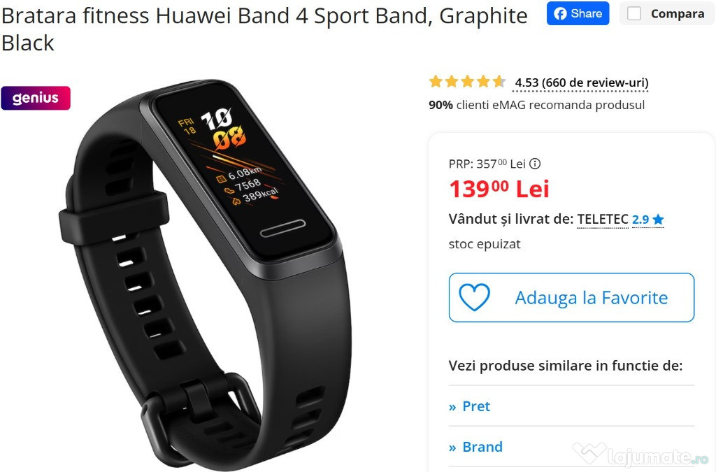 Bratara fitness Huawei Band 4 Sport Band, Graphite Black