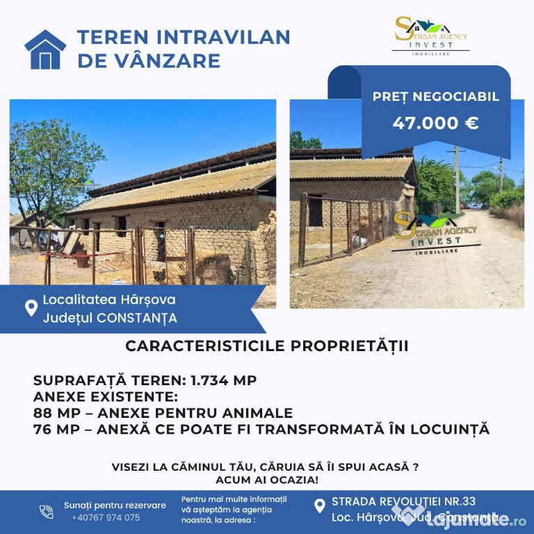 Teren intravilan cu anexe – Strada Căsăriei, Hârșova!