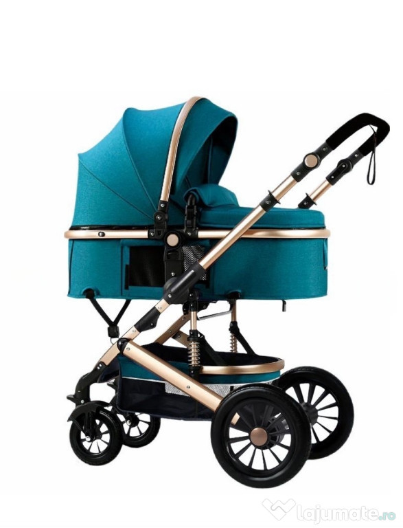 Carucior 2 in 1 Baby Care, Dubla suspensie, Geanta inclusa, Turcoaz.