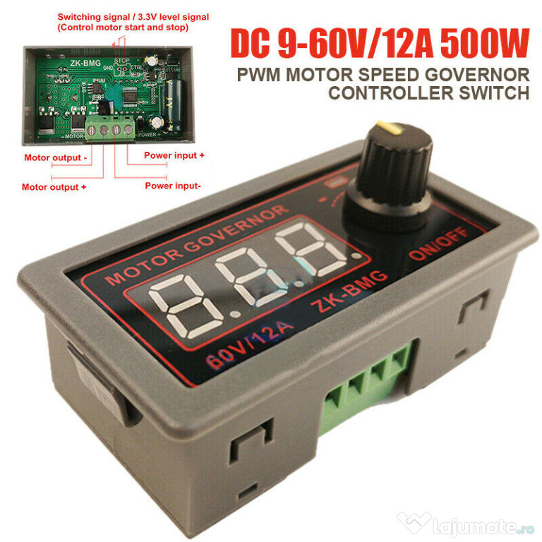 Regulator variator de turatie PWM DC 9-60V 12A 500W, Nou ambalat!