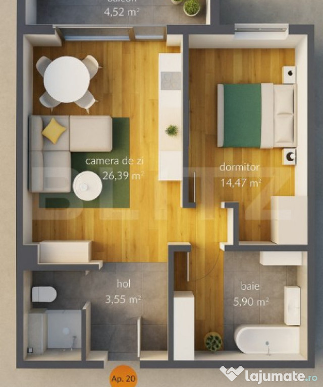 Apartament cu 2 camere etaj intermediar, bloc nou