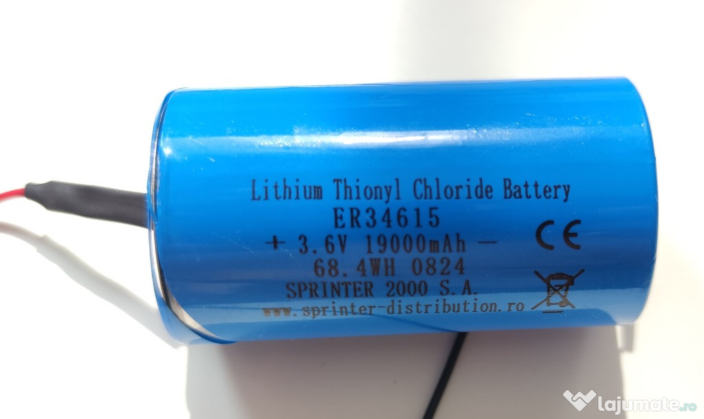 Sprinter Lithium Thionyl Chloride Battery, ER34615, 3.6V, 19 Ah - 1900