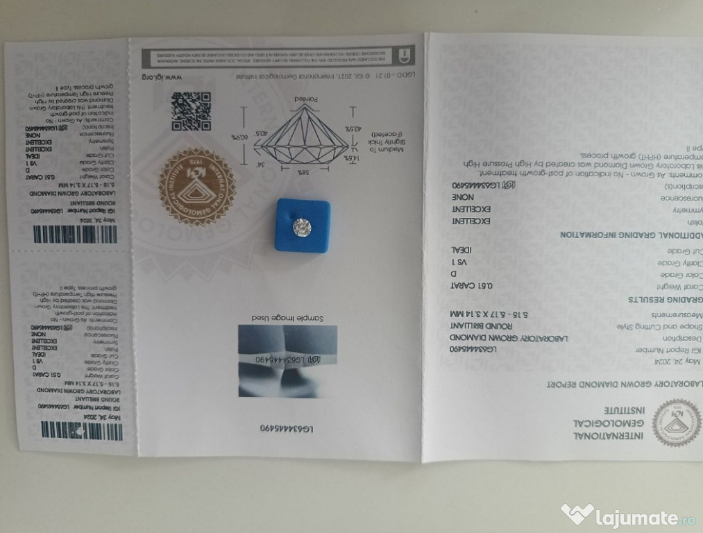 Diamant 0,51ct culoare D claritate VS1 IDEAL 3X
