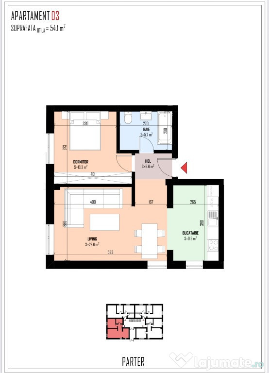 Apartament cu 2 camere, 54.1 mp, Sos. Alexandriei