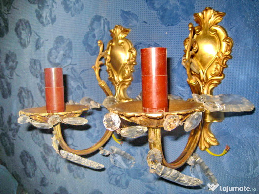 9752-Set 2 Aplice electrice pereche stil Baroc sticle cristal bronz.