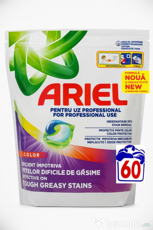 Ariel PODS Color x60 – Nou! Formula Profesionala pentru Pete Grele si