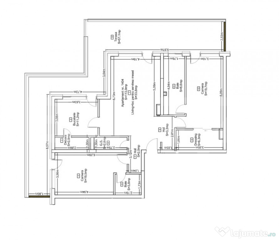Penthouse cu 3 camere, terasă panoramică de 57 mp și priv
