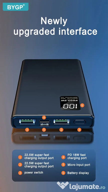 BYGP mobile power bank baterie externa powerbank 20000 mAh
