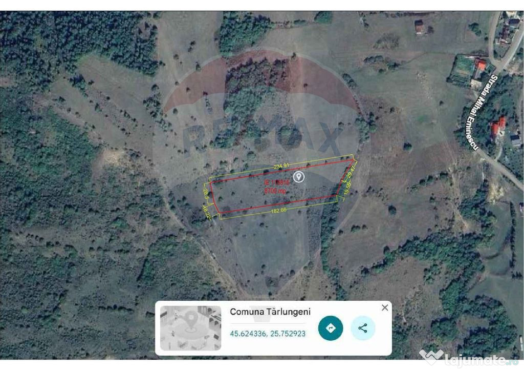 Teren de vanzare 8,700 mp Tarlungeni, comision 0 cumparator