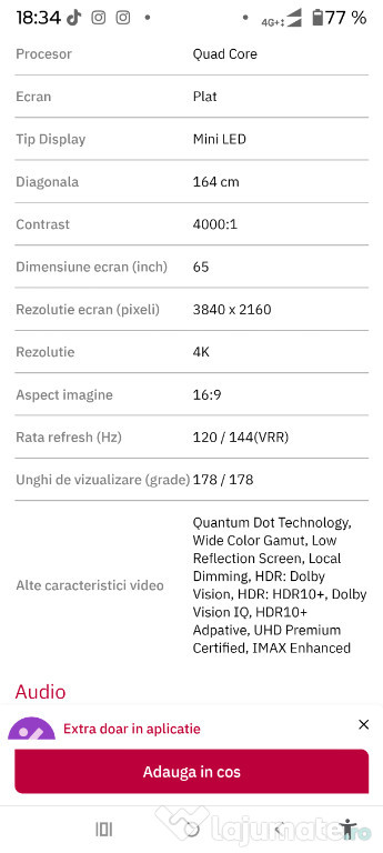 Televizor 164 uled miniled 4k Hisense sigilat